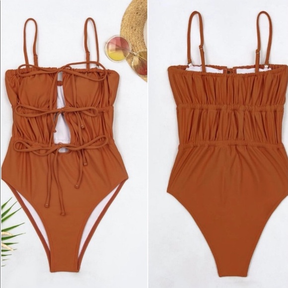 NEW!Clearance Boho Ruched Rust Monokini Swimsuit - Picture 2 of 2